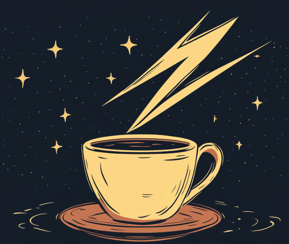 a lighting bolt strikes a coffee cup